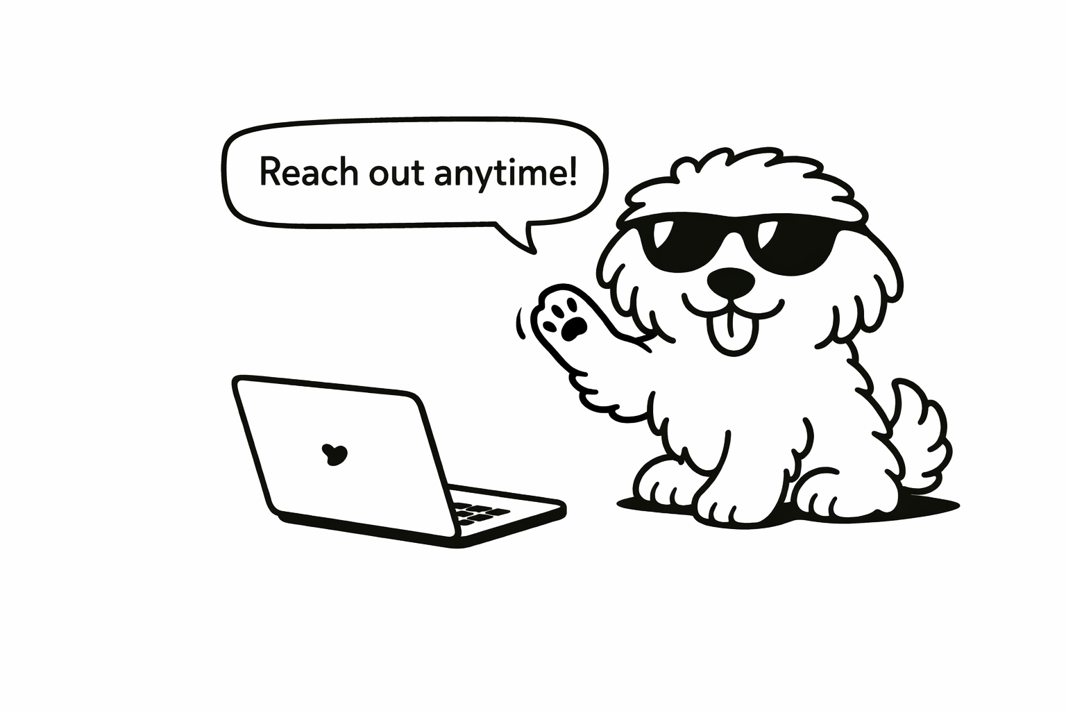 ノートPCのそばで手を振るMaruのイラスト